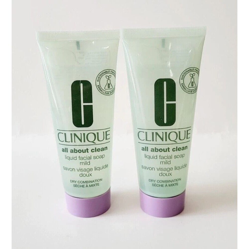 2 x Clinique ALL ABOUT CLEAN Liquid Facial Soap Dry Combination Skin ~ MILD